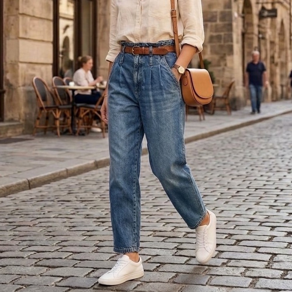 Polo Ralph Lauren Paperbag Jeans Womens 31R High Waisted Pleated Wide Leg Denim